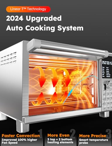 Nuwave Bravo XL Pro Air Fryer Toaster Oven, Improved 100% Super Convection, Quicker & Crispier Results, 112 Presets, Multi-Layer Even Cooking, 50-500F, Smart Probe, PFAS Free, 30QT, Stainless Steel