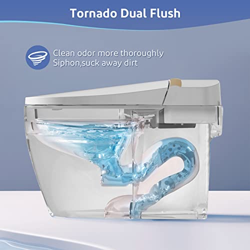 Smart Toilet with Bidet Built-in, Tankless One Piece Toilet with Remote Control,Temperature Controlled Wash Functions,Warm Air Dryer Heated Bidet Seat, One Piece Toilet for Bathroom