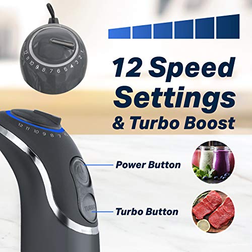 Mueller Smart Stick 800W, 12 Speed and Turbo Mode, 3-in-1, Heaviest Duty Copper Motor Immersion Blender, Titanium Steel Blades Hand Blender, Comfygrip Handle, Whisk, Beaker/Measuring Cup
