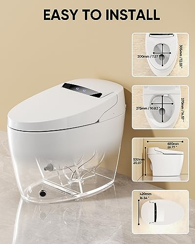 Loupusuo Luxury Smart Toilet with Warm Water Sprayer and Dryer, Foot Sensor Operation, Heated Bidet Seat, Raised Tankless Toilet with LED Display