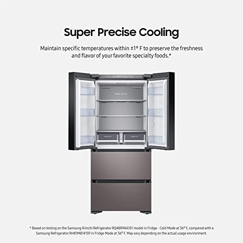 SAMSUNG 17.3 Cu Ft Smart Kimchi & Specialty 4-Door French Door Refrigerator w/ Freezer, Precise Cooling, Large Capacity, RQ48T9432T1/AA, Platinum Bronze