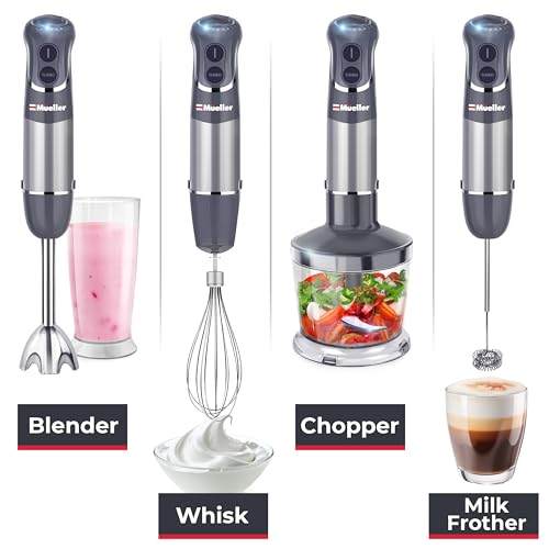 Mueller Smart Stick 800W, 12 Speed and Turbo Mode, 3-in-1, Heaviest Duty Copper Motor Immersion Blender, Titanium Steel Blades Hand Blender, Comfygrip Handle, Whisk, Beaker/Measuring Cup