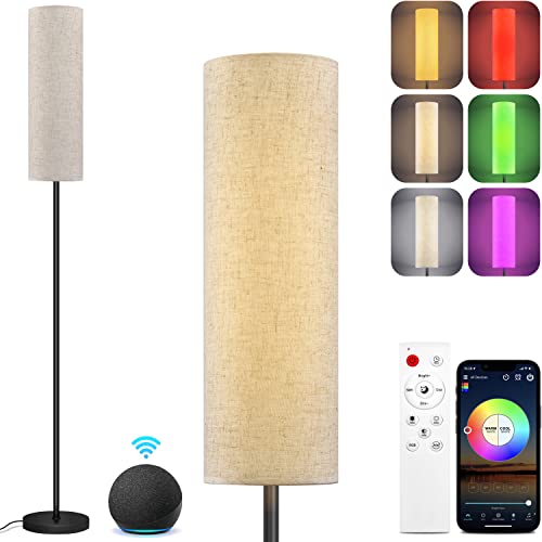 RGB Smart LED Floor Lamps for Living Room, Compatible with Alexa, Google Home, 69" Tall Modern Standing Lamp for Bedroom with Remote & WiFi APP Control, 2700k-6500k Corner Lamp with Linen Lampshade