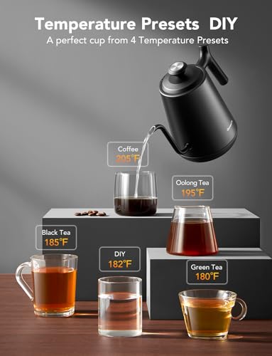 GoveeLife Smart WiFi Electric Kettle with LED Display, Variable Temperature Control, 0.8L, Alexa Compatible - Stainless Steel Kettle for Pour Over Coffee, Brew Tea, Boil Hot Water, Matte Black