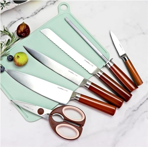 Charmline Smart Cutting Board Set, Chopping Board Self Cleaning Holder with Coded 3pcs Cutting Boards, 4 knives, Scissors and Knife Sharpeners, Smart Appliances gadgets for Kitchen