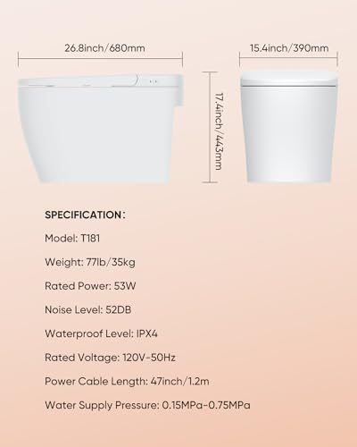 LEIVI Smart Toilet with Built-in Heated Seat, Tankless Toilet with Auto Flushing, Adjustable Seat Temp, Flush Remote Control, Elongated