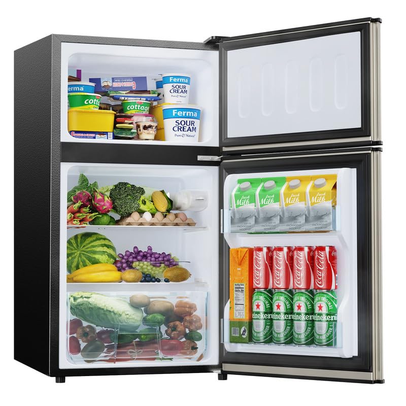 Mini Fridge with Freezer Quite: 3.2 Cu.Ft Mini Refrigerator with 2 Doors - Compact Small Refrigerator - for Bedroom Dorm Office Apartment