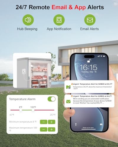 MOCREO WiFi Freezer Thermometer Alarm with Digital Monitor Hub, App and Email Alerts, 2-Year Data Export, Remote Temperature Sensor for Refrigerator, Fridge, Freezer (2 Pack)
