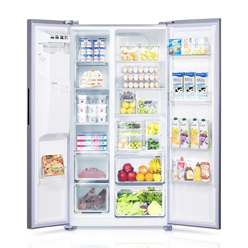 THFRIONE Freestanding Side-by-Side Refrigerator with 18.1 Cu. Ft Capacity, Built-In Ice Maker & Water Dispensers, 2 Door Auto Defrost Fridge for Kitchen/Office/Commercial, Gray Stainless Steel