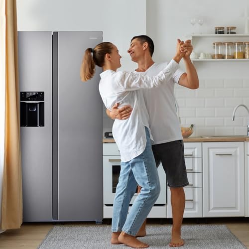 THFRIONE Freestanding Side-by-Side Refrigerator with 18.1 Cu. Ft Capacity, Built-In Ice Maker & Water Dispensers, 2 Door Auto Defrost Fridge for Kitchen/Office/Commercial, Gray Stainless Steel