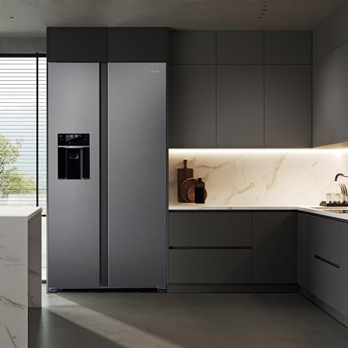 THFRIONE Freestanding Side-by-Side Refrigerator with 18.1 Cu. Ft Capacity, Built-In Ice Maker & Water Dispensers, 2 Door Auto Defrost Fridge for Kitchen/Office/Commercial, Gray Stainless Steel