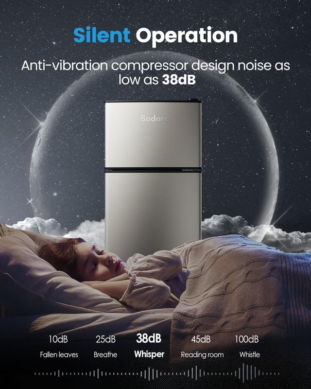 Mini Fridge with Freezer Quite: 3.2 Cu.Ft Mini Refrigerator with 2 Doors - Compact Small Refrigerator - for Bedroom Dorm Office Apartment