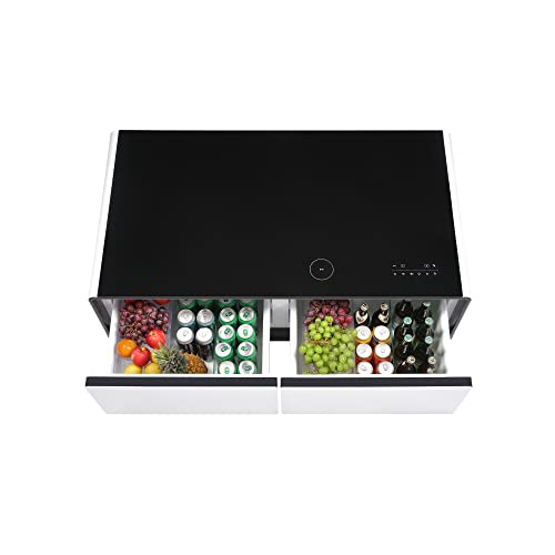 Merax Modern Smart Coffee Table with Built-in Fridge,Bluetooth Speaker,Wireless Charging Module, Touch Control Panel,Power Socket,USB Interface,Outlet Protection,Atmosphere light