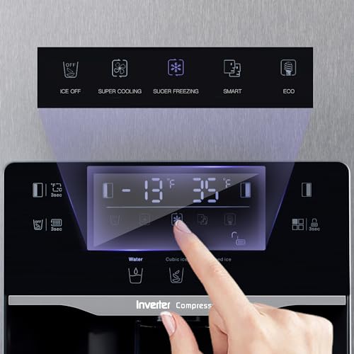 THFRIONE Freestanding Side-by-Side Refrigerator with 18.1 Cu. Ft Capacity, Built-In Ice Maker & Water Dispensers, 2 Door Auto Defrost Fridge for Kitchen/Office/Commercial, Gray Stainless Steel