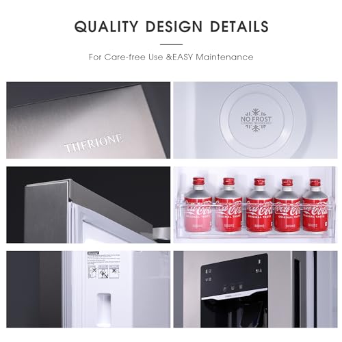 THFRIONE Freestanding Side-by-Side Refrigerator with 18.1 Cu. Ft Capacity, Built-In Ice Maker & Water Dispensers, 2 Door Auto Defrost Fridge for Kitchen/Office/Commercial, Gray Stainless Steel