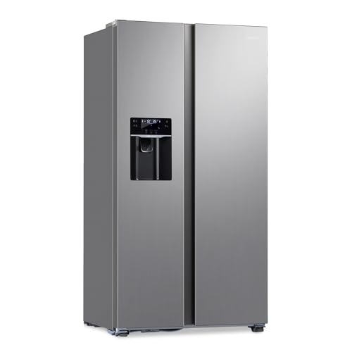 THFRIONE Freestanding Side-by-Side Refrigerator with 18.1 Cu. Ft Capacity, Built-In Ice Maker & Water Dispensers, 2 Door Auto Defrost Fridge for Kitchen/Office/Commercial, Gray Stainless Steel