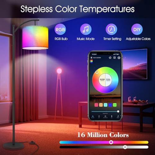 PESRAE LED Floor Lamp Work with Alexa,Google Assistant WiFi App,Modern Standing RGB Lamp with Lampshde,Tall LED Floor Lamp for Bedroom and Office(No Remote Control Include