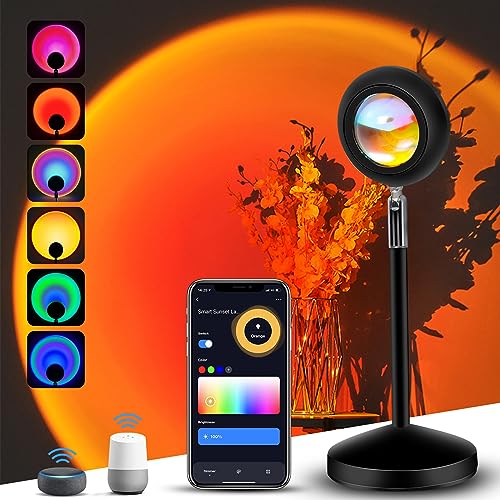 PANAMALAR Smart WiFi Sunset Lamp 16 Million Multiple Colors, Sunset Projection Lamp with App Control/Alexa/Timer, LED Sunset Projector Rainbow Night Light for Bedroom Home Selfie Photography Gift