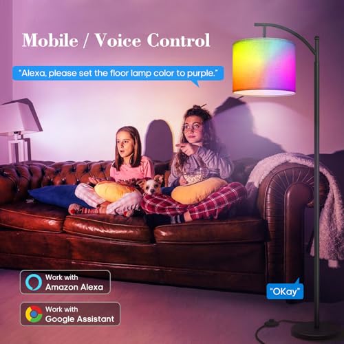 PESRAE LED Floor Lamp Work with Alexa,Google Assistant WiFi App,Modern Standing RGB Lamp with Lampshde,Tall LED Floor Lamp for Bedroom and Office(No Remote Control Include