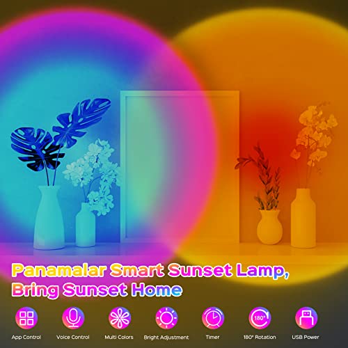 PANAMALAR Smart WiFi Sunset Lamp 16 Million Multiple Colors, Sunset Projection Lamp with App Control/Alexa/Timer, LED Sunset Projector Rainbow Night Light for Bedroom Home Selfie Photography Gift