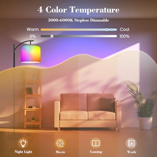 PESRAE LED Floor Lamp Work with Alexa,Google Assistant WiFi App,Modern Standing RGB Lamp with Lampshde,Tall LED Floor Lamp for Bedroom and Office(No Remote Control Include