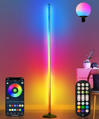 LanAqua Corner Floor Lamp,70" Smart RGBW LED Corner Lamp with Glow Ball Light,16 Million Colors Changing Corner Lamp with Remote and App Control,Music Sync & Timing Smart Floor Lamp for Living Room