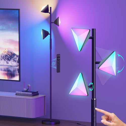 RGBCW Floor Lamp, 36W Color Changing LED Tree Floor Lamp, Stepless Dimmable Tall Standing Lamp with Remote & Touch Control, 2700K-6500K Modern Floor Lamps for Living Room, Bedroom, Gaming Room,Office