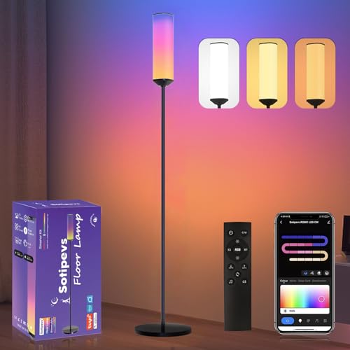 Sotipevs RGB Floor Lamp with Remote Control, 65" LED Corner Lamp Works with Alexa, 1200 Lumens Bright Lamp for Office, 44+ Scenes, DIY Mode, Music Sync, Modern Floor Lamp for Bedroom, Living Room