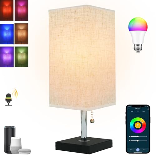 Eytueo Upgrated Smart Table Lamp with Matter Smart Light Bulbs, Dimmable Bedside Table Lamp Work with Homekit/Alexa/Google Home/SmartThings, Voice Control Smart Home Integration Table Lamp