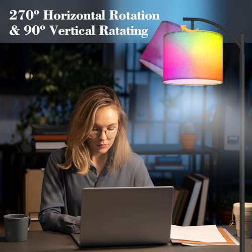 PESRAE LED Floor Lamp Work with Alexa,Google Assistant WiFi App,Modern Standing RGB Lamp with Lampshde,Tall LED Floor Lamp for Bedroom and Office(No Remote Control Include