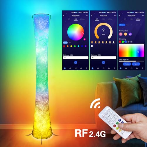 dotanddot Floor Lamp, RGB Color Changing, Smart Control Music Sync with Fabric Shade, Standing Lamp for Living Room Bedroom Game Room, 62 inch