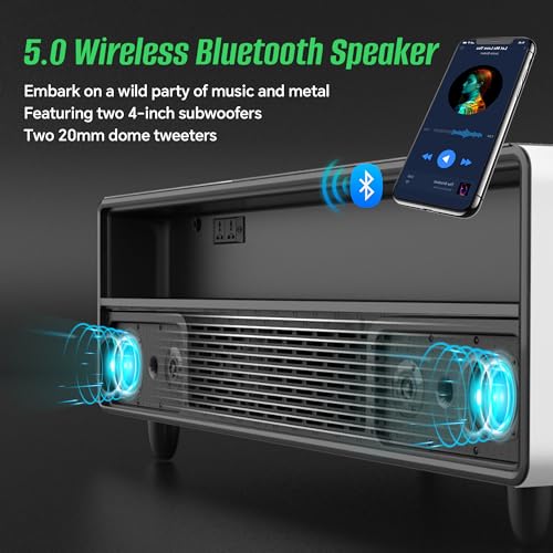 GlowSpark 50.9" Coffee Table with Fridge & Bluetooth Speakers, Smart Coffee Table with Refrigerator & Temperature Control, Double USB Interface & Touch Control Panel, 15W Wireless Charging (White)