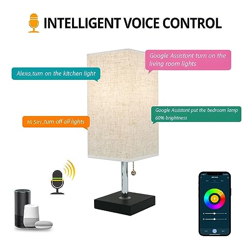 Eytueo Upgrated Smart Table Lamp with Matter Smart Light Bulbs, Dimmable Bedside Table Lamp Work with Homekit/Alexa/Google Home/SmartThings, Voice Control Smart Home Integration Table Lamp