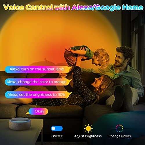 PANAMALAR Smart WiFi Sunset Lamp 16 Million Multiple Colors, Sunset Projection Lamp with App Control/Alexa/Timer, LED Sunset Projector Rainbow Night Light for Bedroom Home Selfie Photography Gift
