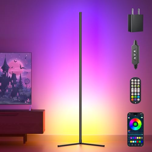 Buyya Smart LED Floor Lamp: 65 Inch RGB Corner Lamp 16 Million Colour Changing Corner Light Music Sync DIY Mode with APP/Remote Control Standing Lamps for Living Room Bedroom Decoration