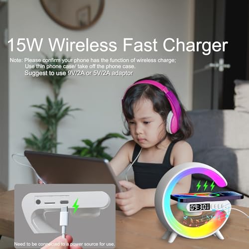 Treligate LED Table Lamp with Wireless Charger, Mini G Atmosphere Lamp with Bluetooth Speaker, Night Light Lamp Sunrise Alarm Clock, Smart Light Sound Machine for Bedroom【Mini Size 𝐆𝟔】