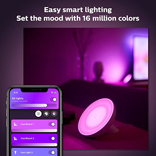 Philips Hue Bloom Smart Table Lamp, White - White and Color Ambiance LED Color-Changing Light - 1 Pack - Control with Hue App - Works with Alexa, Google Assistant, and Apple Homekit