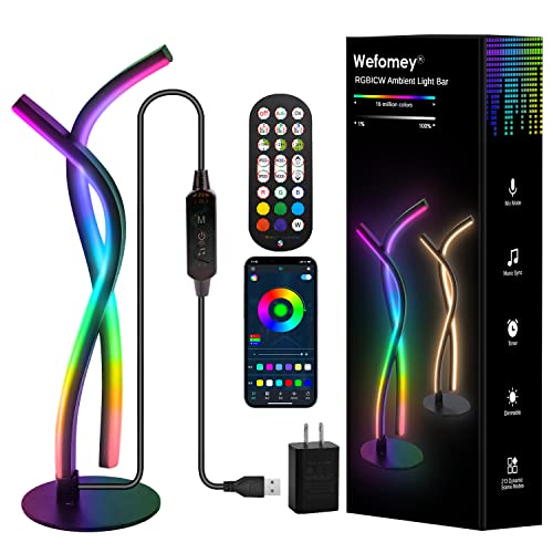 Wefomey LED Table Lamp, Modern Bedside Table Light, RGBW Warm White Multicolor Changing Dimmable Nightstand Lamp with Smart App Control and Remote, 5V USB Desk Lamp for Bedroom Living Room & Offi