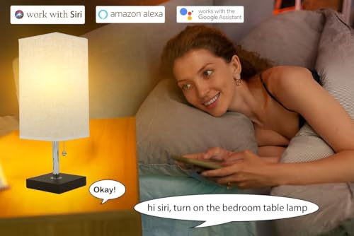 Eytueo Upgrated Smart Table Lamp with Matter Smart Light Bulbs, Dimmable Bedside Table Lamp Work with Homekit/Alexa/Google Home/SmartThings, Voice Control Smart Home Integration Table Lamp