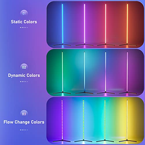 Buyya Smart LED Floor Lamp: 65 Inch RGB Corner Lamp 16 Million Colour Changing Corner Light Music Sync DIY Mode with APP/Remote Control Standing Lamps for Living Room Bedroom Decoration