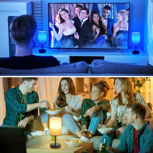 TCEUMIK RGB Smart Lamps for Bedrooms & Living Room 3 Ways Dimmable Bedside Lamps Color Changing Nightstand Lamp with 2 USB Port and Outlet Modern Night Stand Table Lamp Fabric Shade E26 LED Bulb