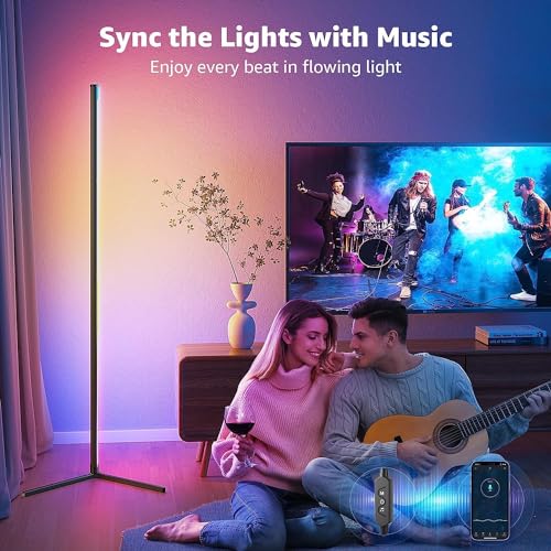 Buyya Smart LED Floor Lamp: 65 Inch RGB Corner Lamp 16 Million Colour Changing Corner Light Music Sync DIY Mode with APP/Remote Control Standing Lamps for Living Room Bedroom Decoration