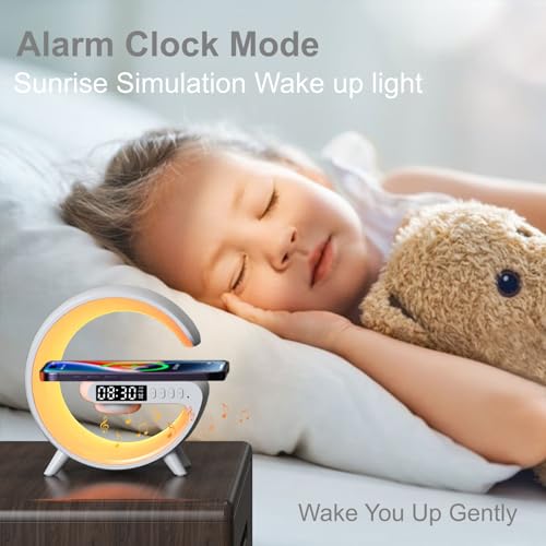 Treligate LED Table Lamp with Wireless Charger, Mini G Atmosphere Lamp with Bluetooth Speaker, Night Light Lamp Sunrise Alarm Clock, Smart Light Sound Machine for Bedroom【Mini Size 𝐆𝟔】