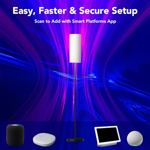 PARTPHONER Floor Lamps for Living Room with Matter Smart LED Light Bulb Work with Google Home/Alexa/Apple Home/SmartThings/Siri, Modern Standing Lamp Color Changing Light Bulb, Smart Home Integration