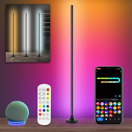 Bcmsda Smart RGB Corner Floor Lamp,Led Color Changing Corner Light Compatible with Alexa & App,Remote Control,16 Million DIY Colors, Music Sync, Timer for Living Rooms, Bedrooms and Gaming Rooms