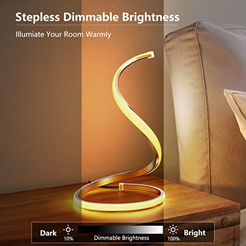 NUÜR Spiral LED Table Lamp, Modern 3 Colors Dimmable Desk Lamp with Minimalist Lighting Design & Touch Controller, Creative Stylish Smart Lamp for Bedroom, Office, Home (Gold)