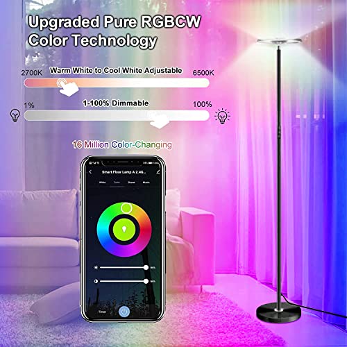 Upgraded 30W Smart Floor Lamp Work with Alexa, 2 in 1 Color Changing RGB and White Light LED Lamp, Double Side Lighting Dimmable Modern Tall Stand Lamp for Living Room Bedroom Office