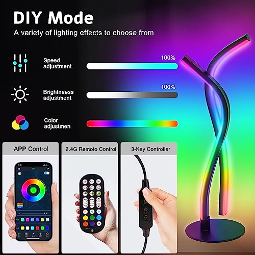 Wefomey LED Table Lamp, Modern Bedside Table Light, RGBW Warm White Multicolor Changing Dimmable Nightstand Lamp with Smart App Control and Remote, 5V USB Desk Lamp for Bedroom Living Room & Offi