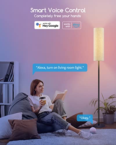 RGB Smart LED Floor Lamps for Living Room, Compatible with Alexa, Google Home, 69" Tall Modern Standing Lamp for Bedroom with Remote & WiFi APP Control, 2700k-6500k Corner Lamp with Linen Lampshade