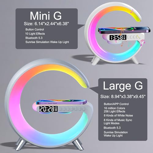 Treligate LED Table Lamp with Wireless Charger, Mini G Atmosphere Lamp with Bluetooth Speaker, Night Light Lamp Sunrise Alarm Clock, Smart Light Sound Machine for Bedroom【Mini Size 𝐆𝟔】